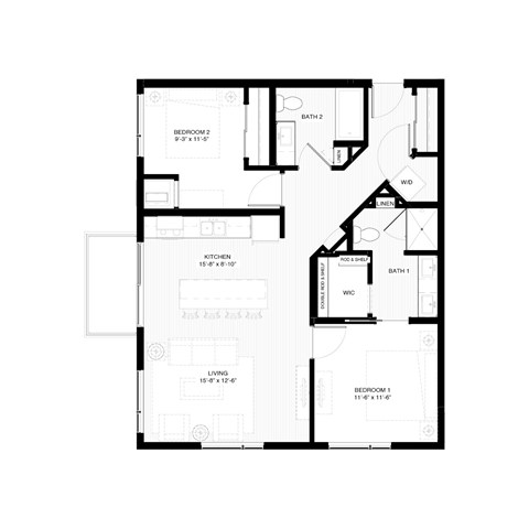 Floor plan for a 2 bedroom apartment